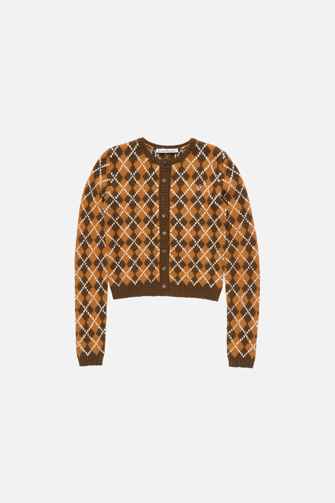 Bouclé Argyle Knit Cardigan - Brown/orange