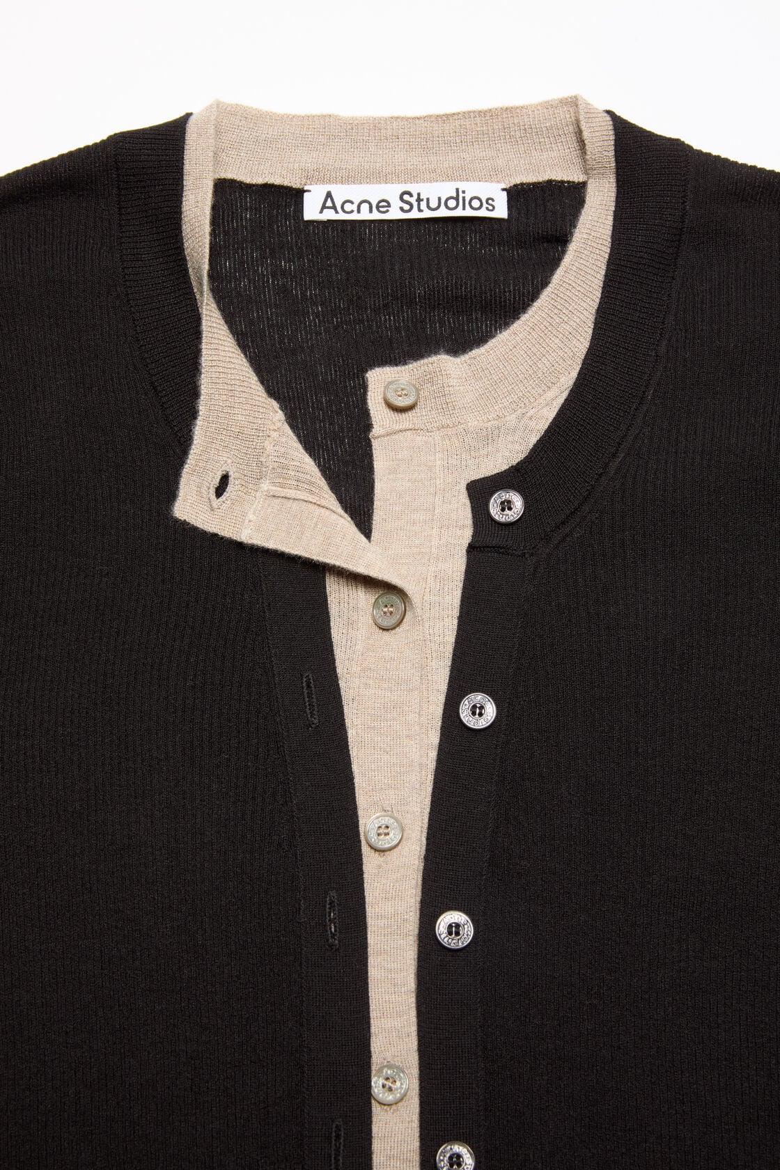 Layered silk-wool cardigan - Black/beige