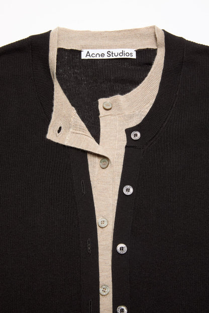 Layered silk-wool cardigan - Black/beige