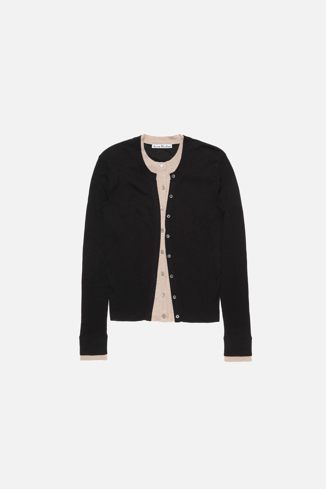 Layered silk-wool cardigan - Black/beige