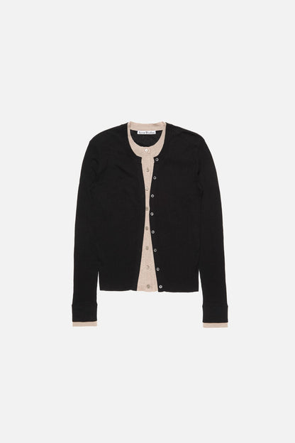 Layered silk-wool cardigan - Black/beige