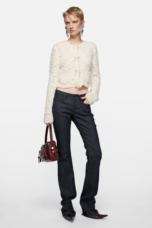 Bow wool cardigan - White