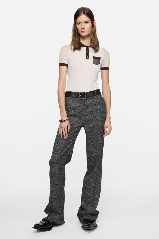 Sheer polo knit - White/brown