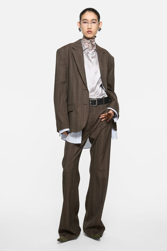 Tailored Wool Check Trousers - Brown/black