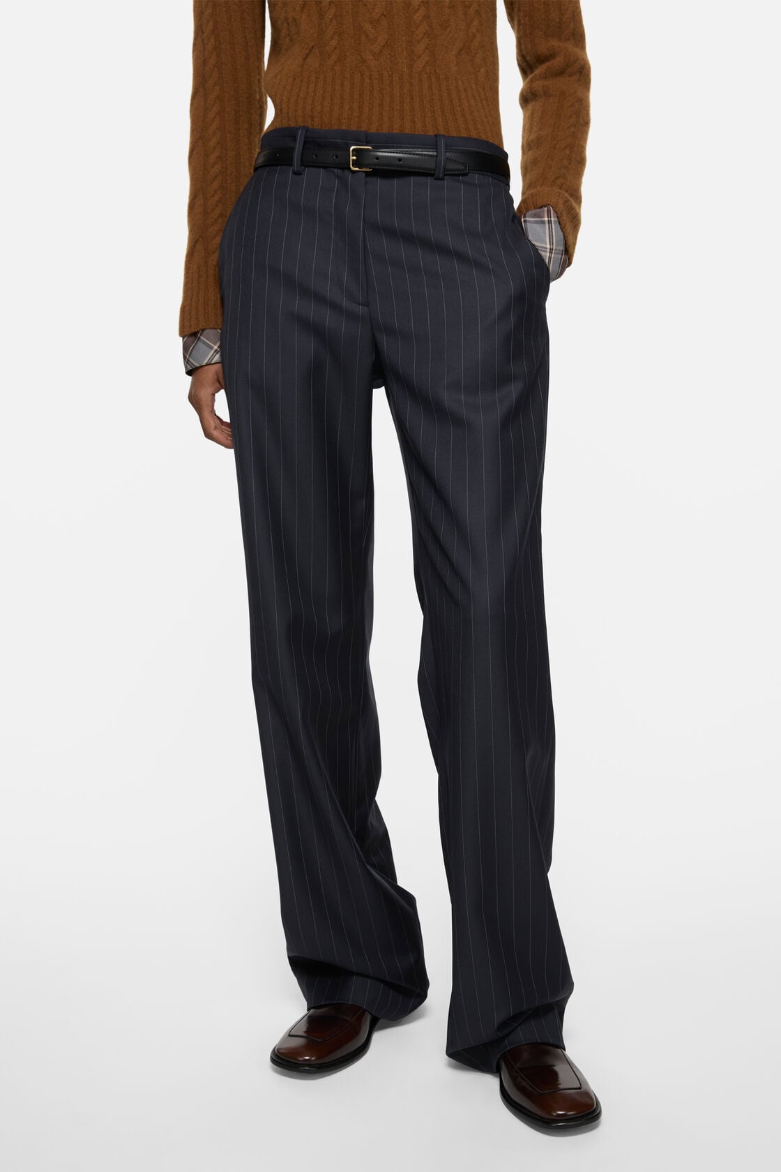 Pinstripe wool trousers - Navy blue