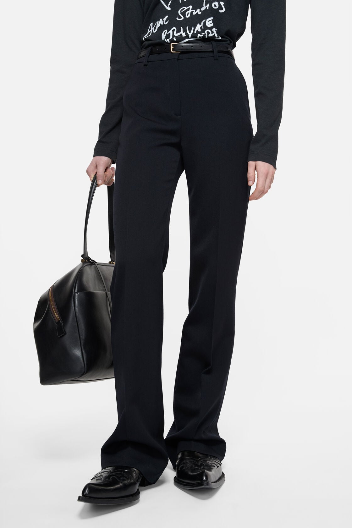 Tailored Wool Stripe Trousers - Navy blue