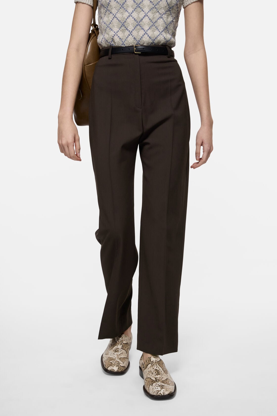 Tailored stretch twill trousers - Dark brown