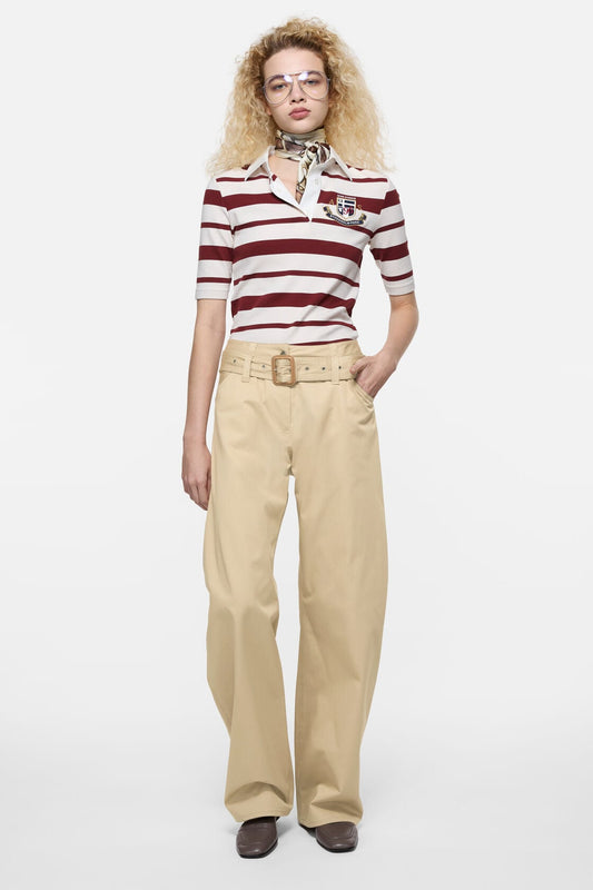 Twill trousers with belt - Pale beige