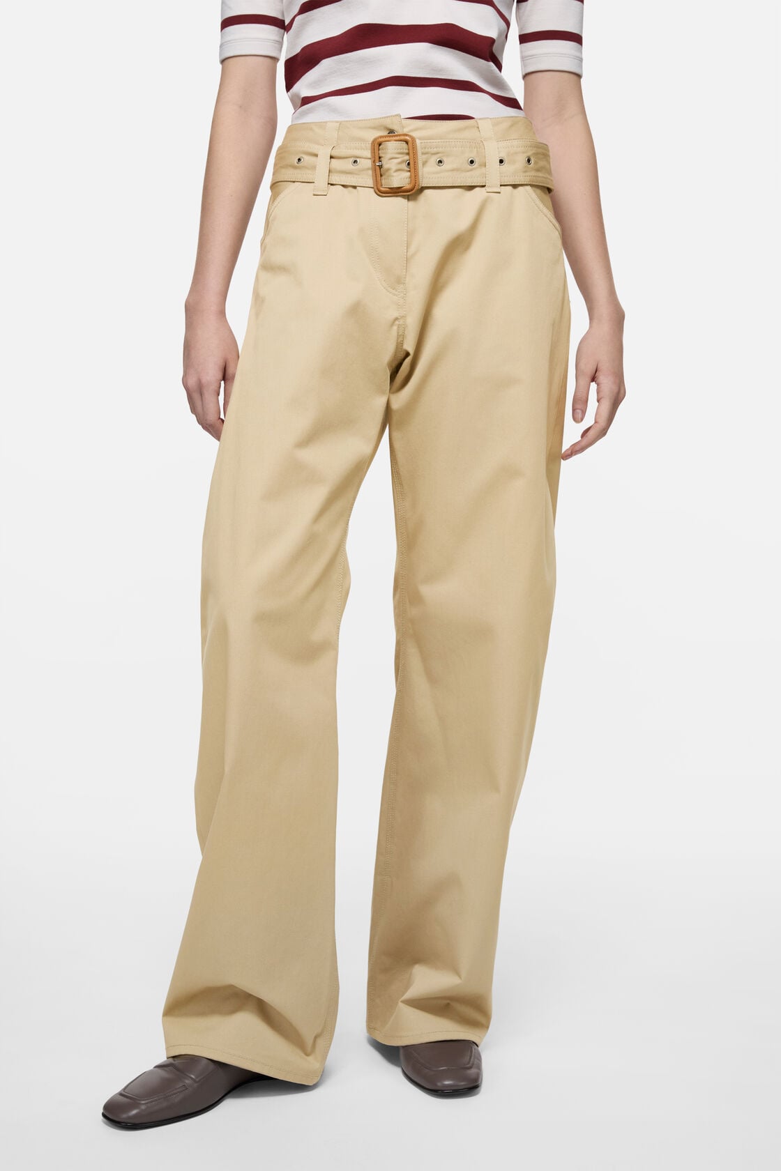 Twill trousers with belt - Pale beige