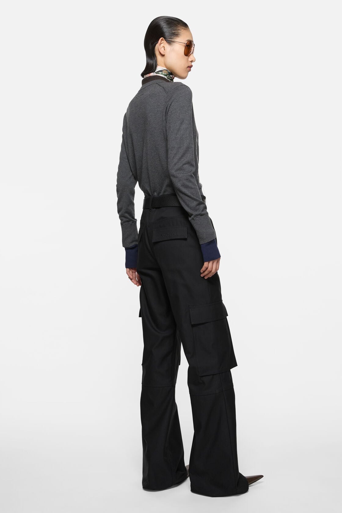 Cotton satin cargo trousers - Black