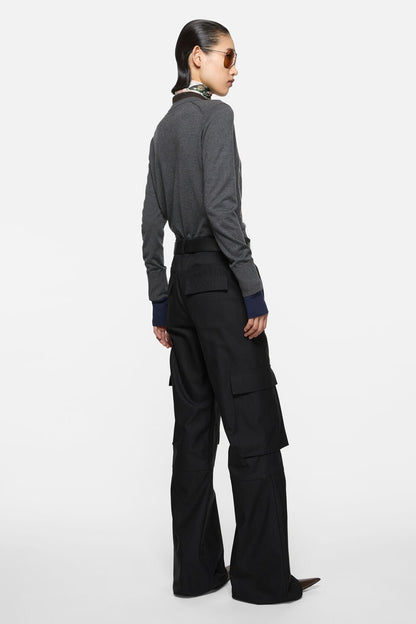 Cotton satin cargo trousers - Black