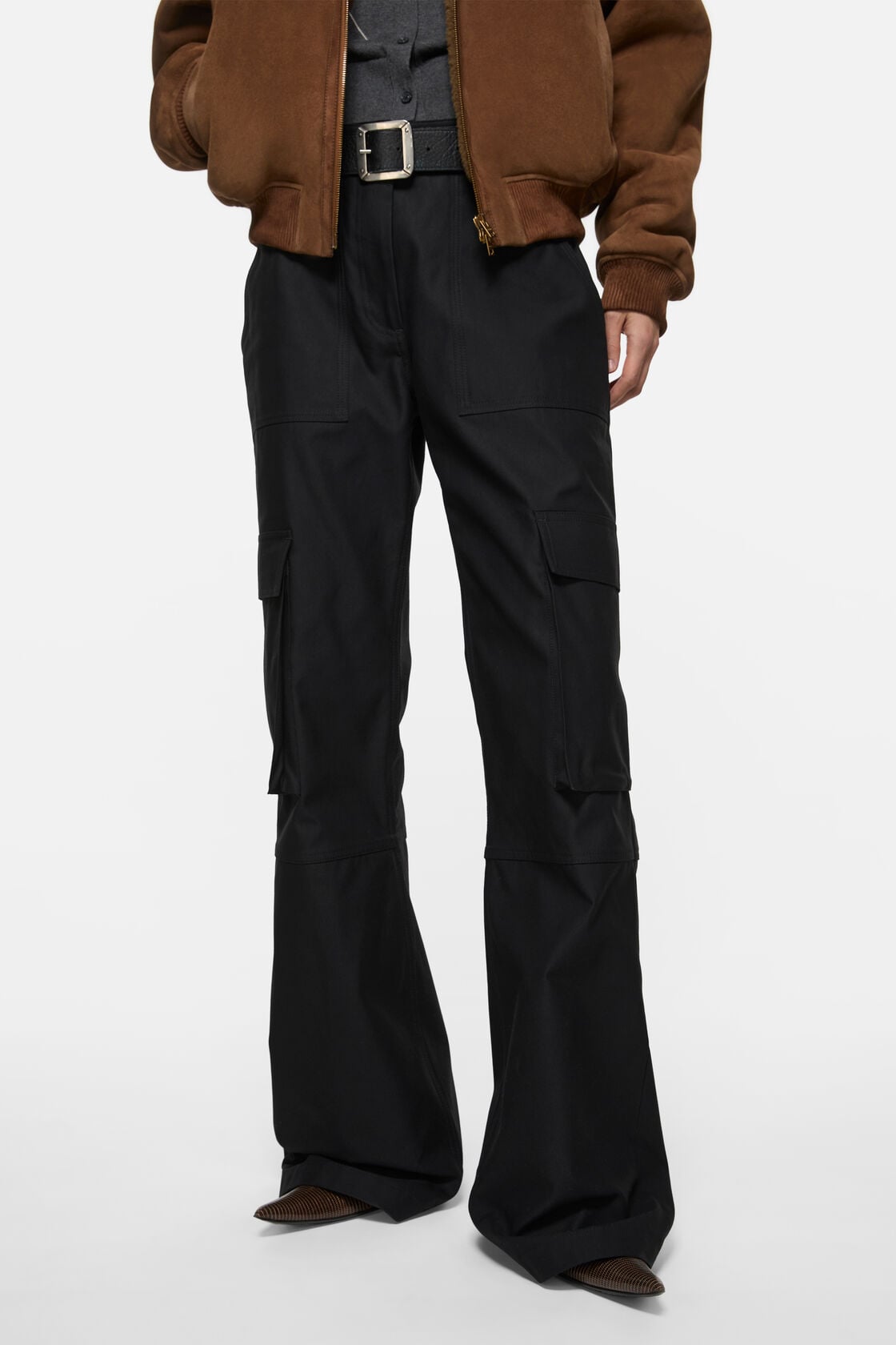 Cotton satin cargo trousers - Black