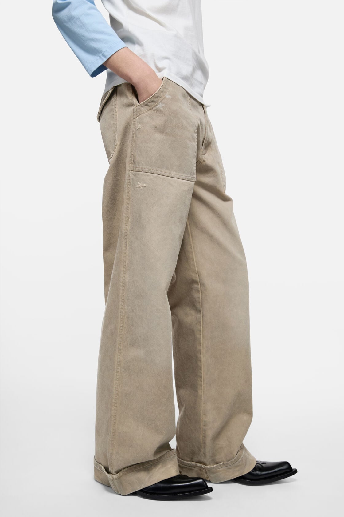 Stained twill trousers - Camel Beige