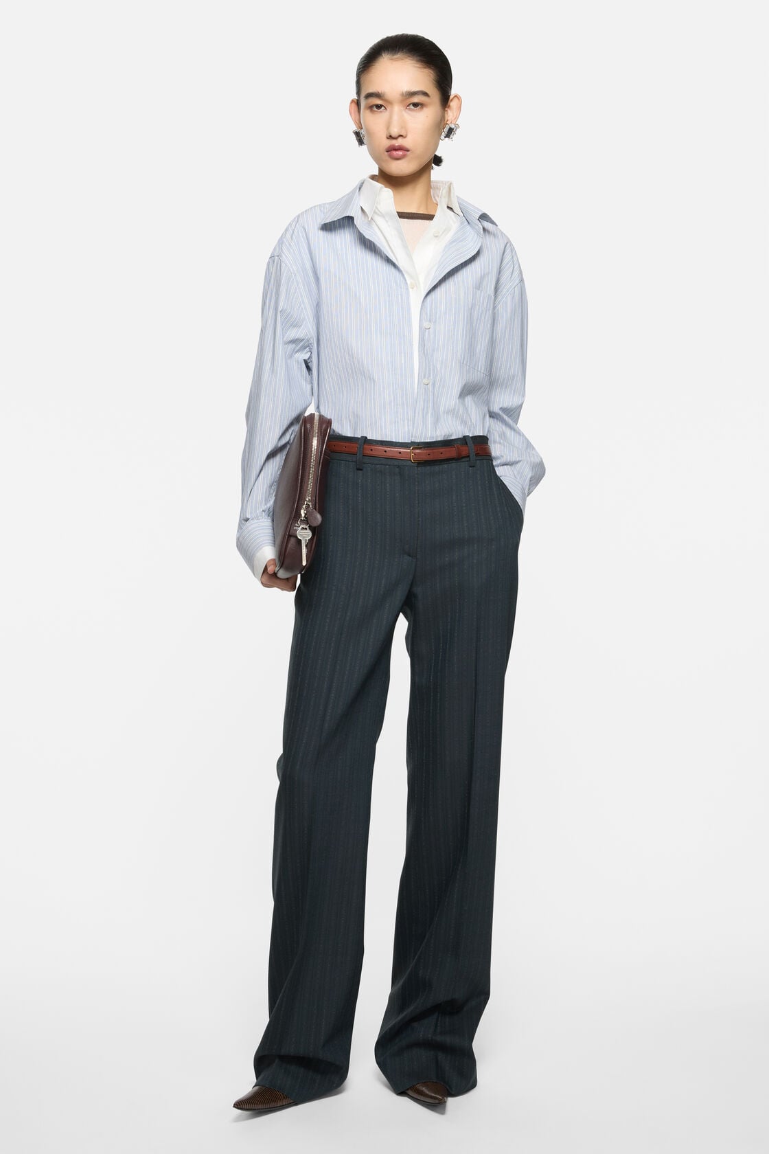 Pinstripe wool suit trousers - Black/Teal blue