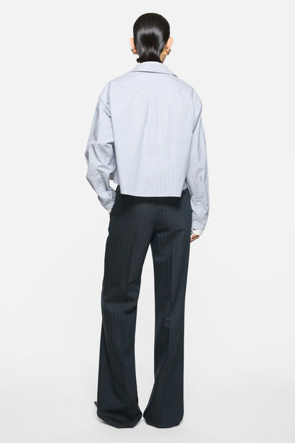 Pinstripe wool suit trousers - Black/Teal blue