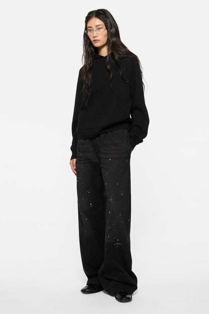 Washed cotton trousers - Black
