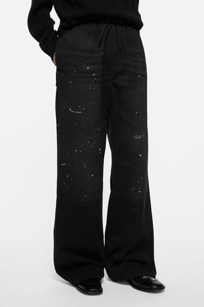 Washed cotton trousers - Black