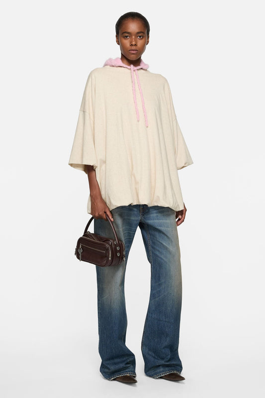 Gathered t-shirt with logo - Beige melange