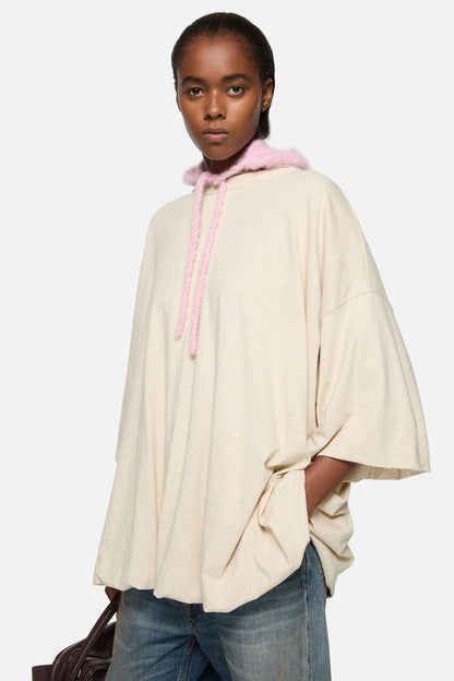 Gathered t-shirt with logo - Beige melange