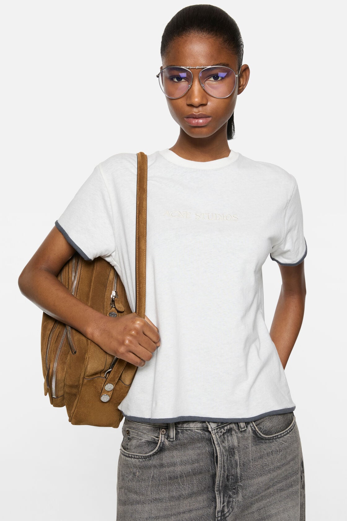Layered t-shirt with logo - White/grey
