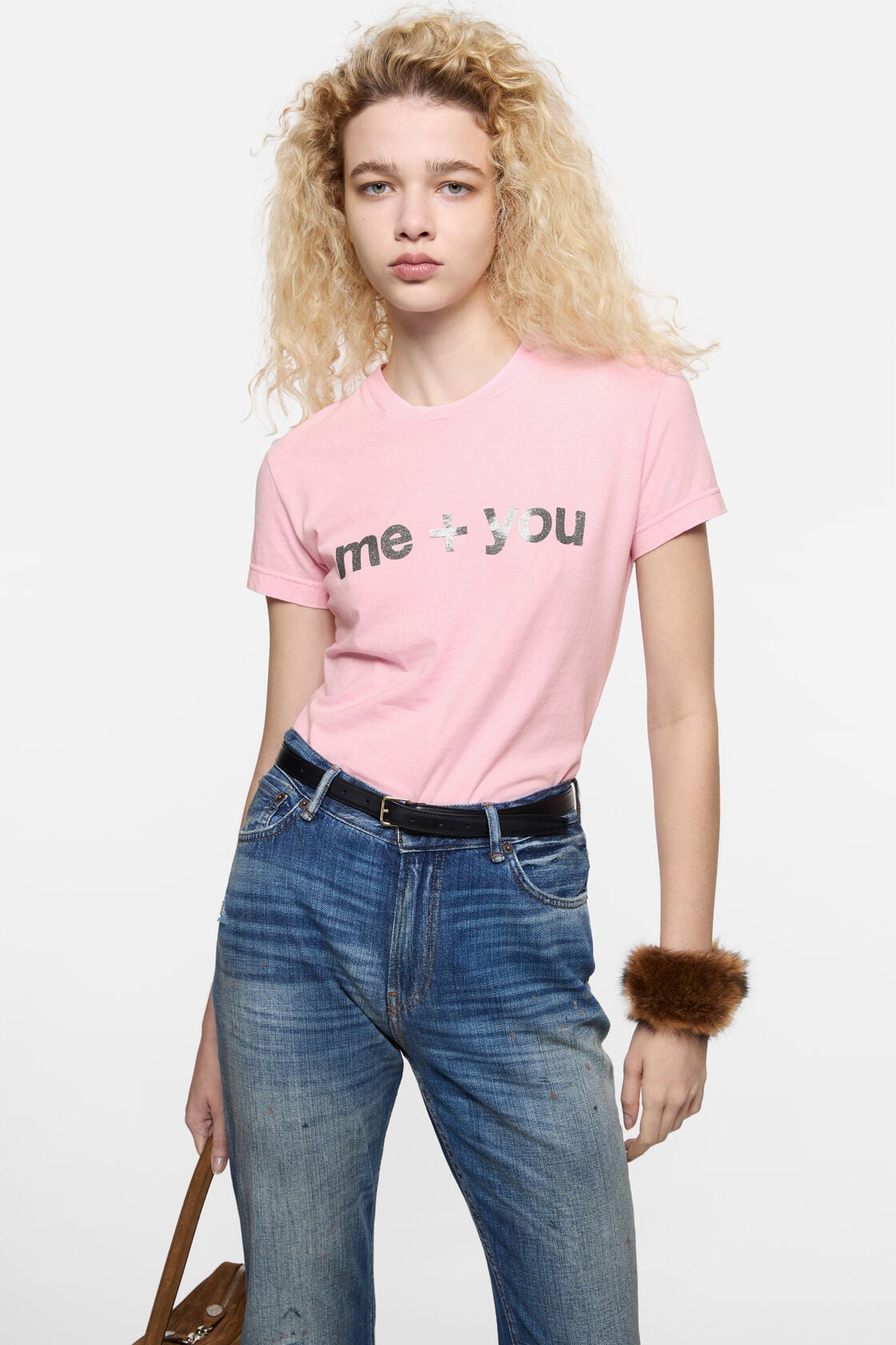 Fitted graphic  t-shirt - Pale Pink