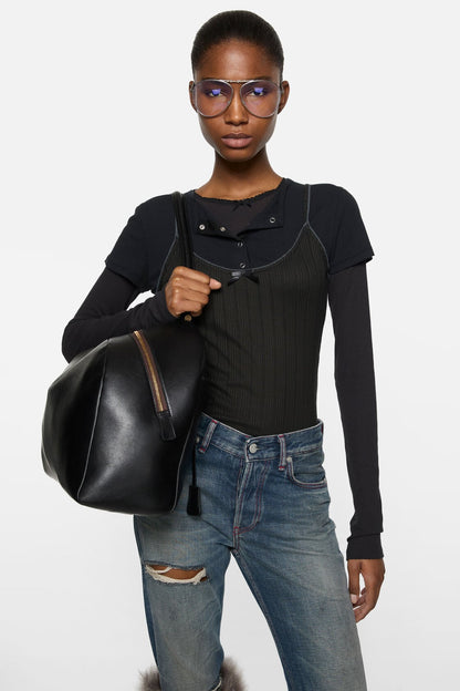 Layered jersey shirt with bow - Black