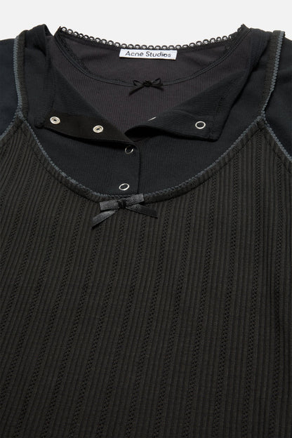 Layered jersey shirt with bow - Black