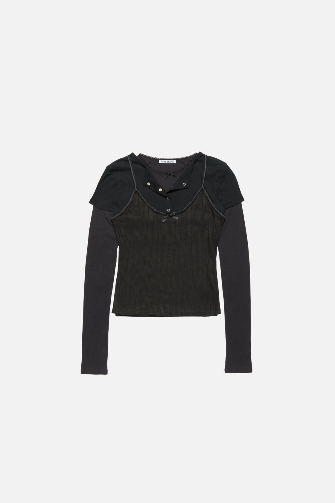 Layered jersey shirt with bow - Black