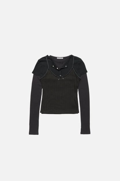 Layered jersey shirt with bow - Black