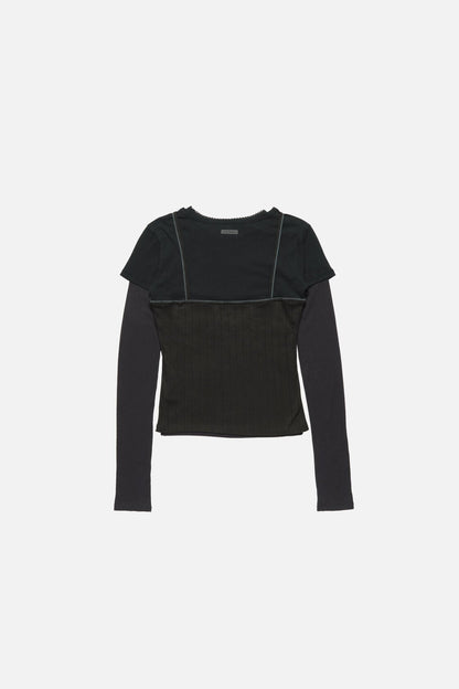 Layered jersey shirt with bow - Black