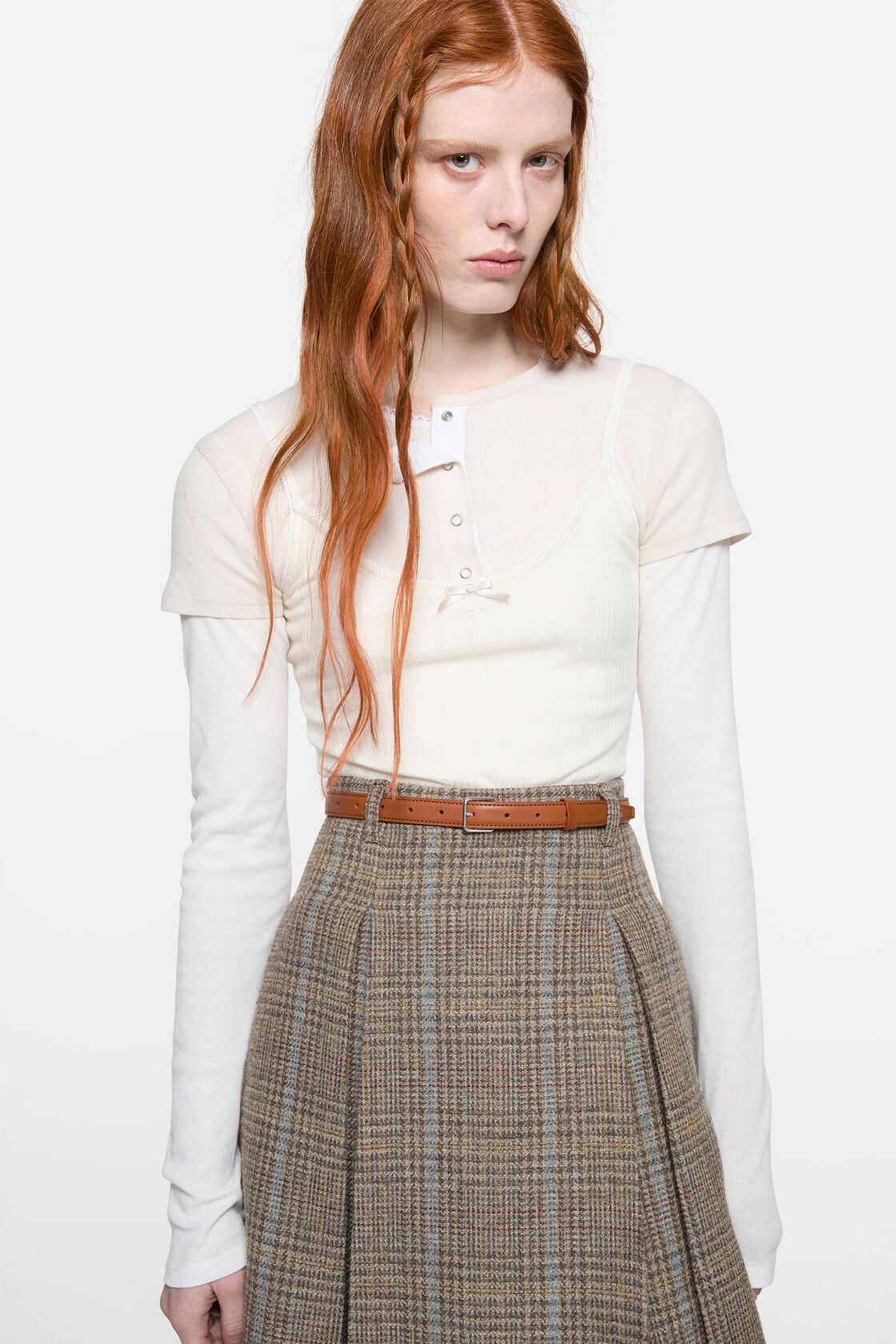 Layered jersey shirt with bow - White/Off White
