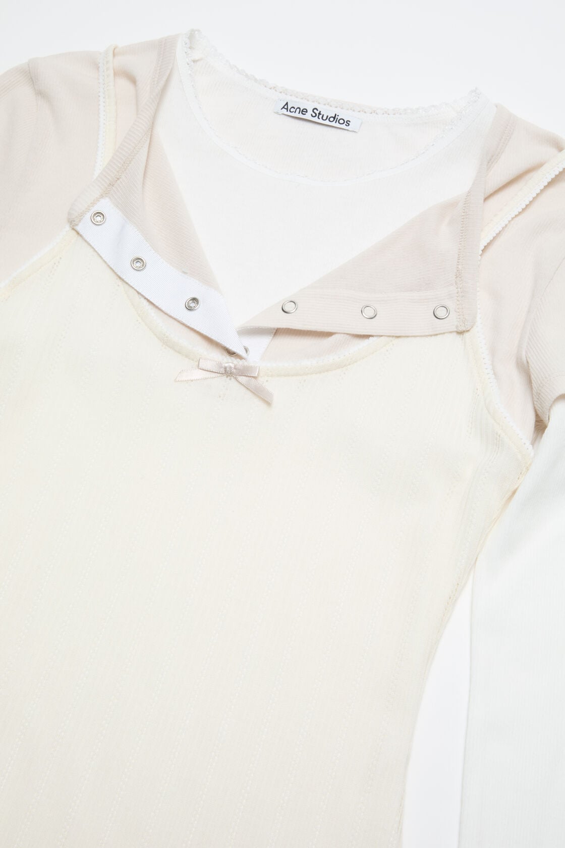 Layered jersey shirt with bow - White/Off White