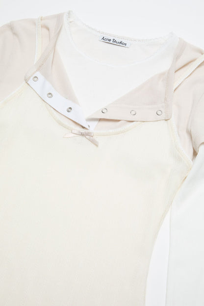 Layered jersey shirt with bow - White/Off White
