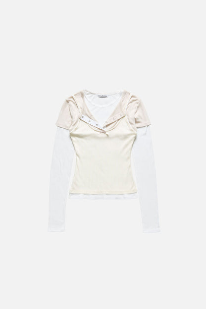 Layered jersey shirt with bow - White/Off White