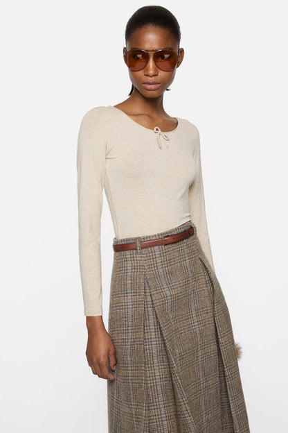 Jersey t-shirt with bow - Beige melange