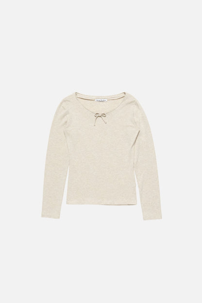Jersey t-shirt with bow - Beige melange