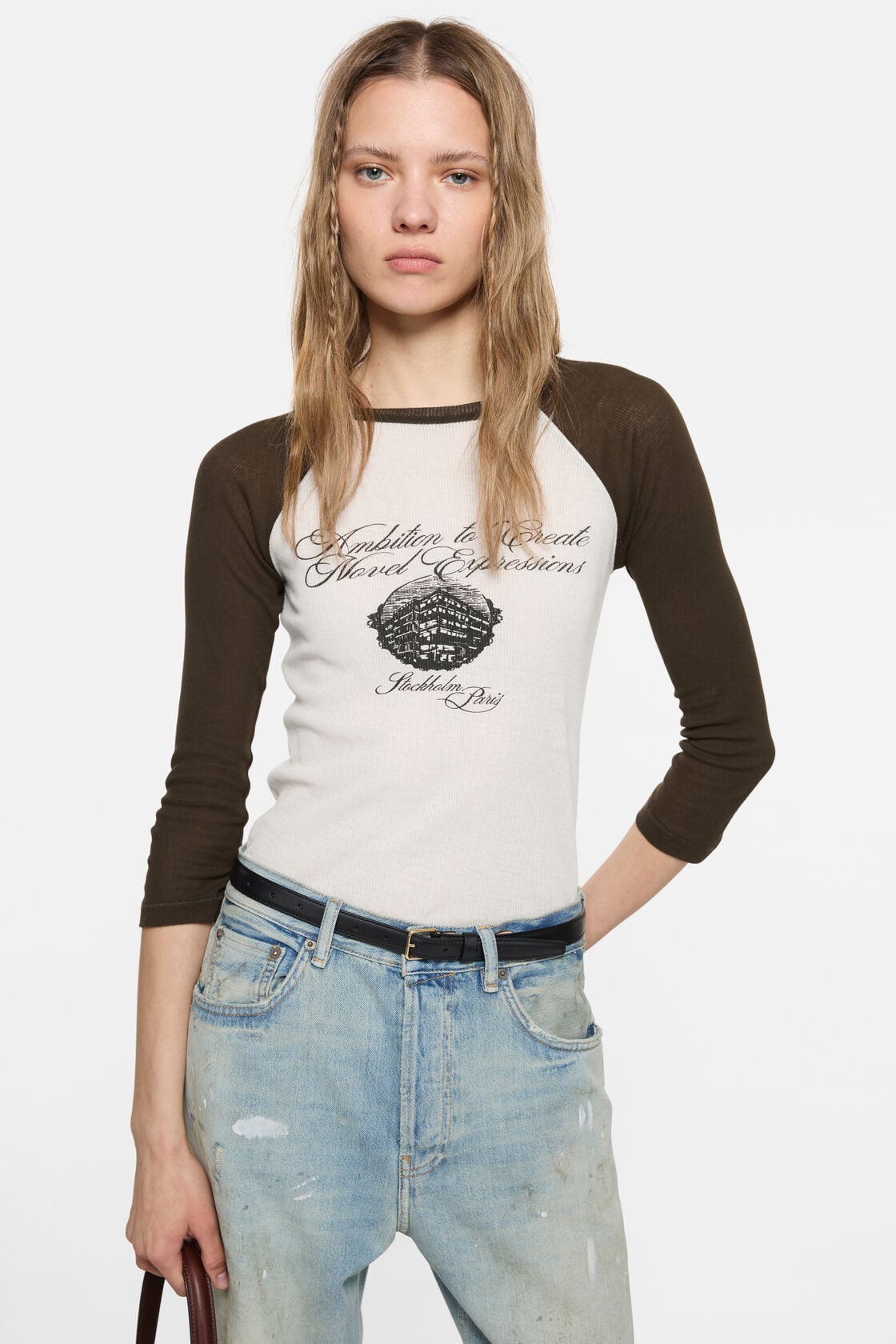 Jersey t-shirt with logo - Beige/brown
