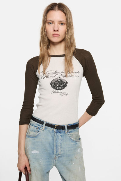 Jersey t-shirt with logo - Beige/brown