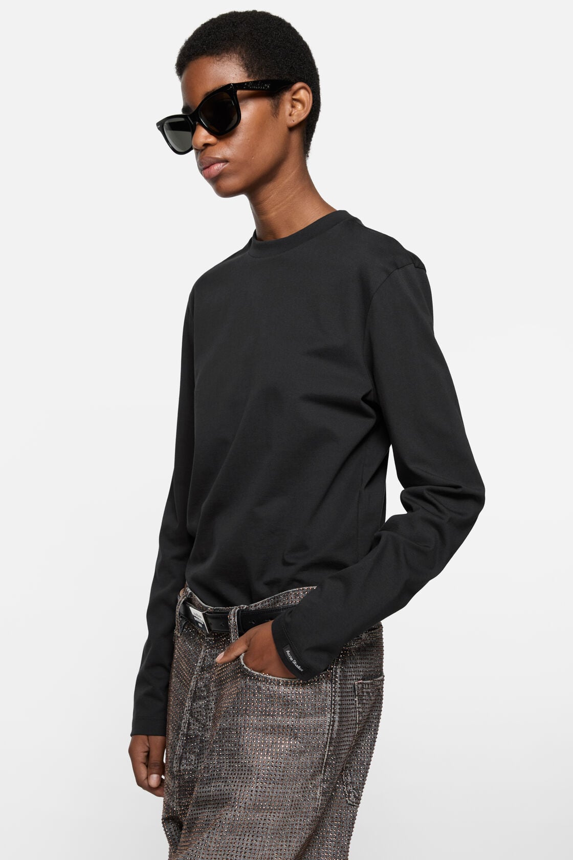 Satin label t-shirt - regular - Black