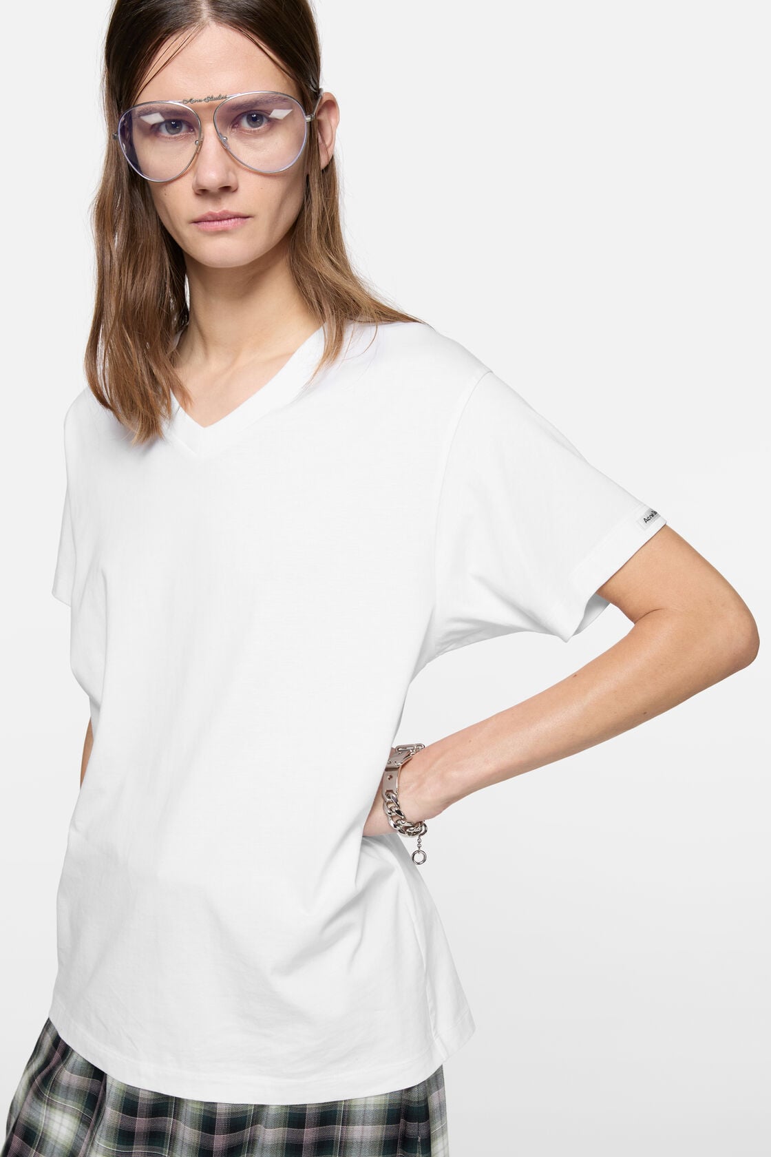 Satin label v-neck t-shirt - Optic White