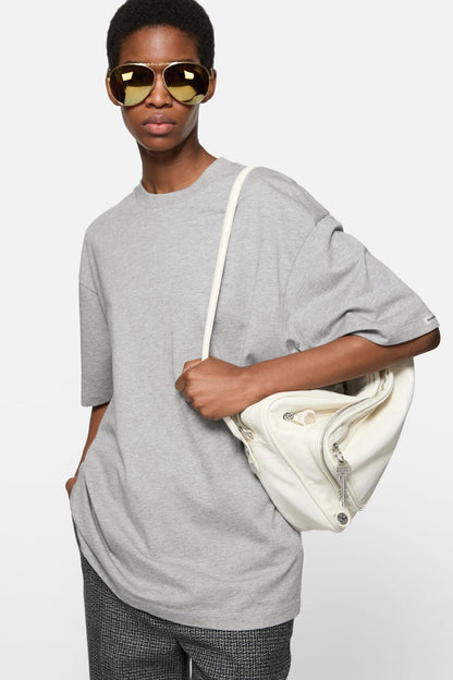 Satin logo t-shirt - relaxed - Grey Melange
