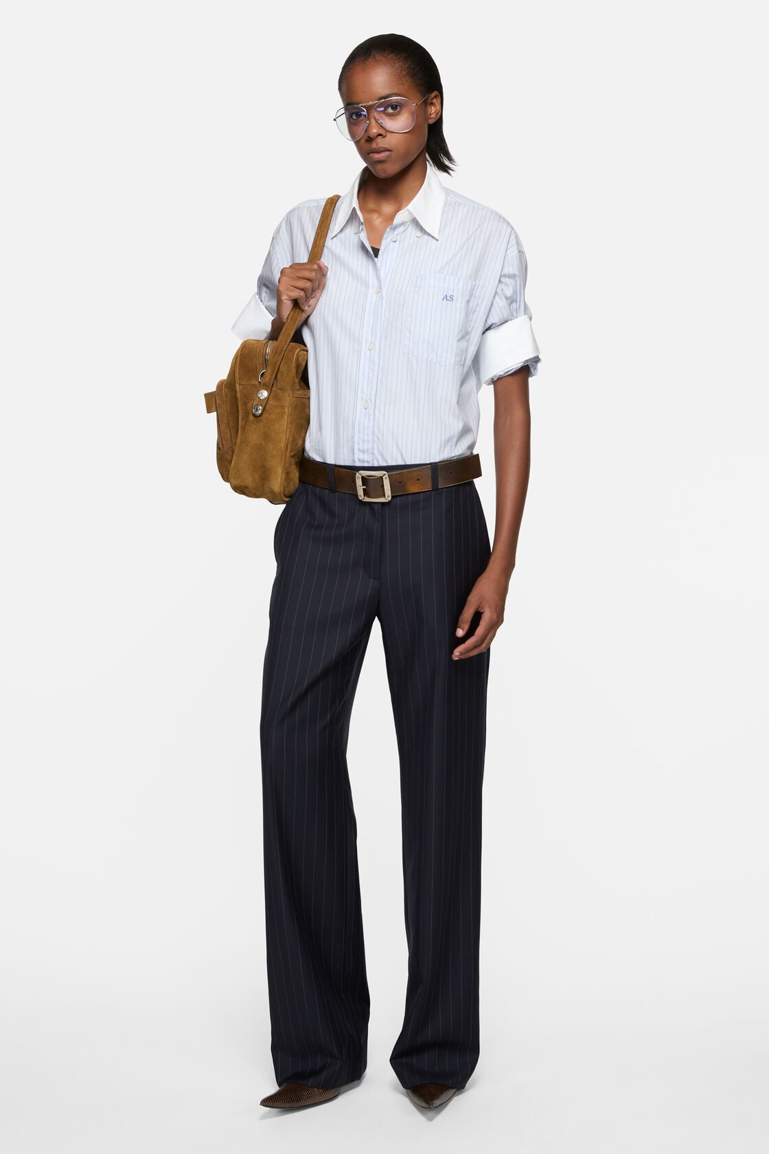 Pinstripe button-up shirt - White/blue