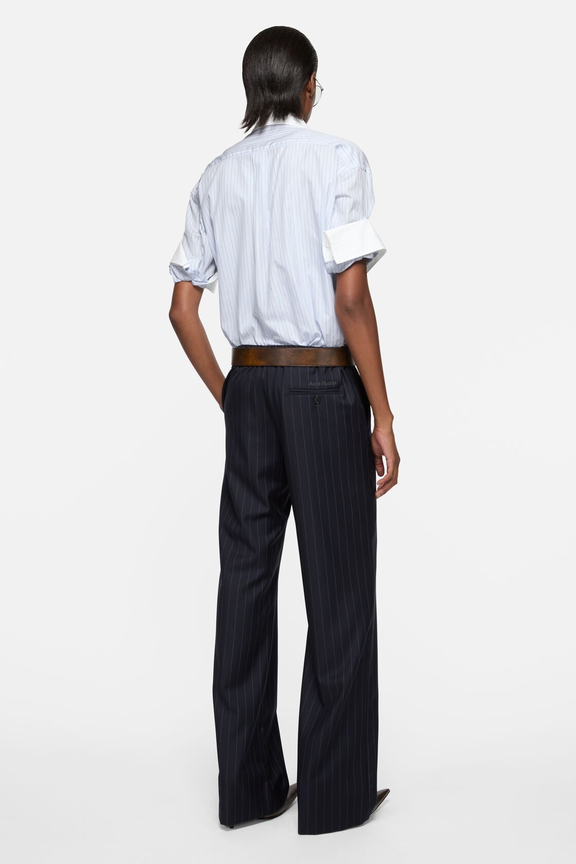 Pinstripe button-up shirt - White/blue