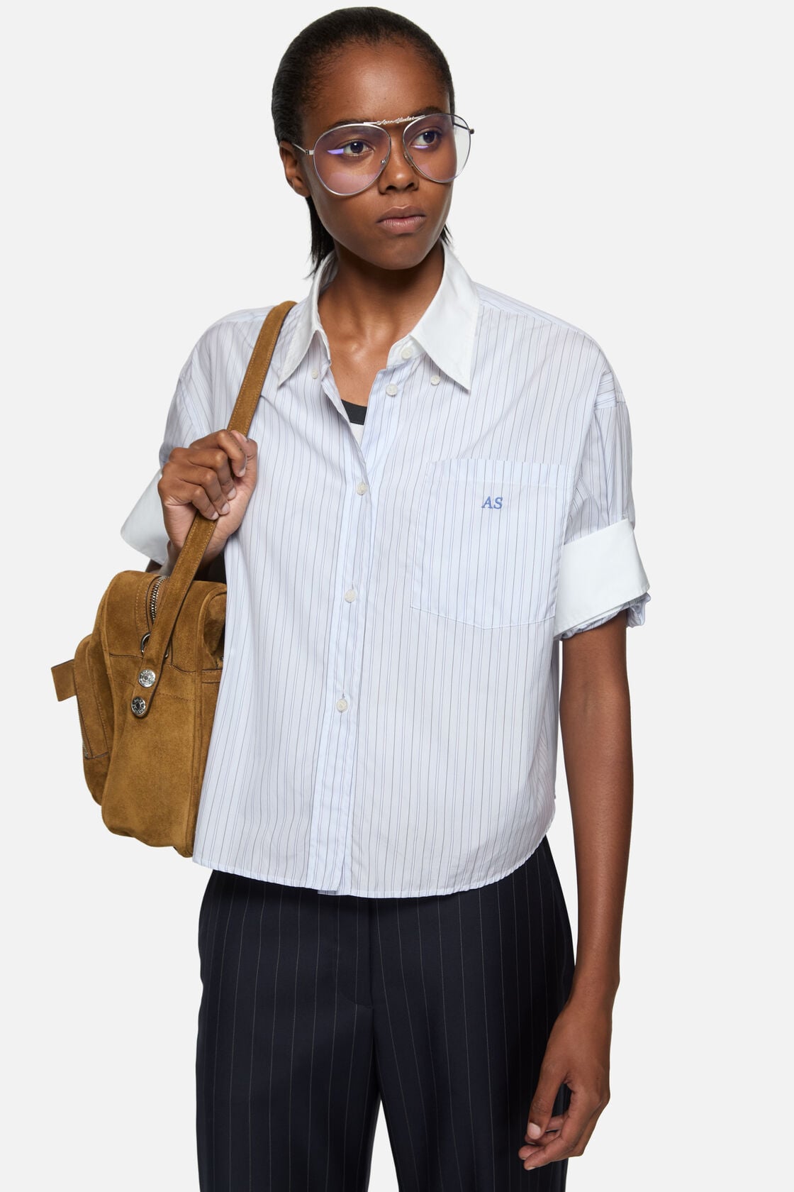 Pinstripe button-up shirt - White/blue