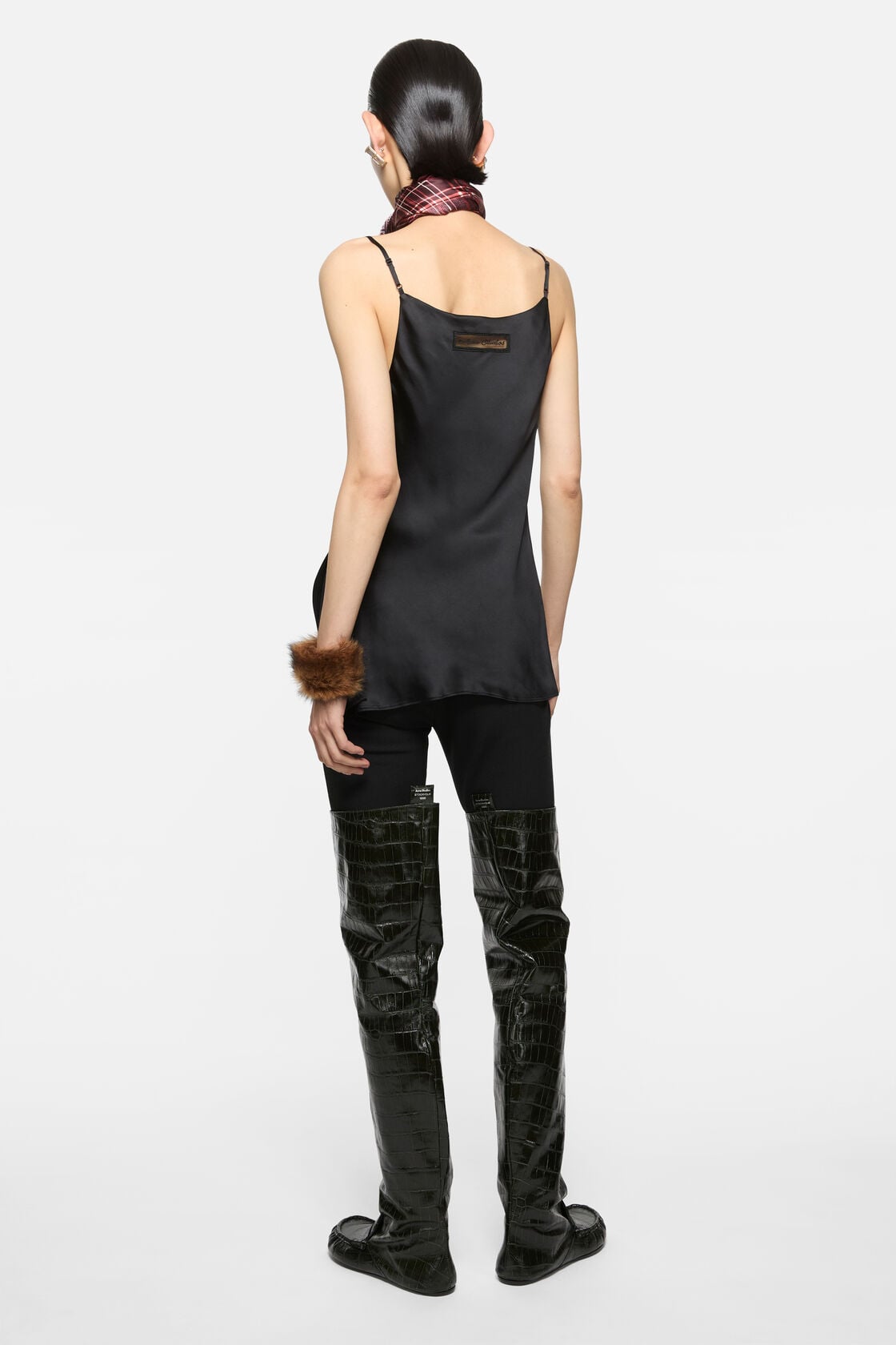 Shiny satin tank top - Black