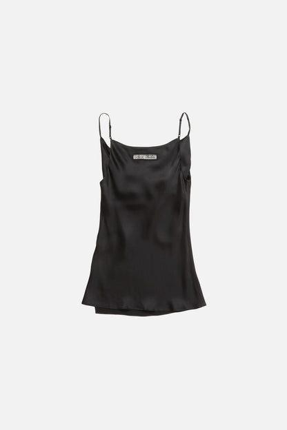 Shiny satin tank top - Black