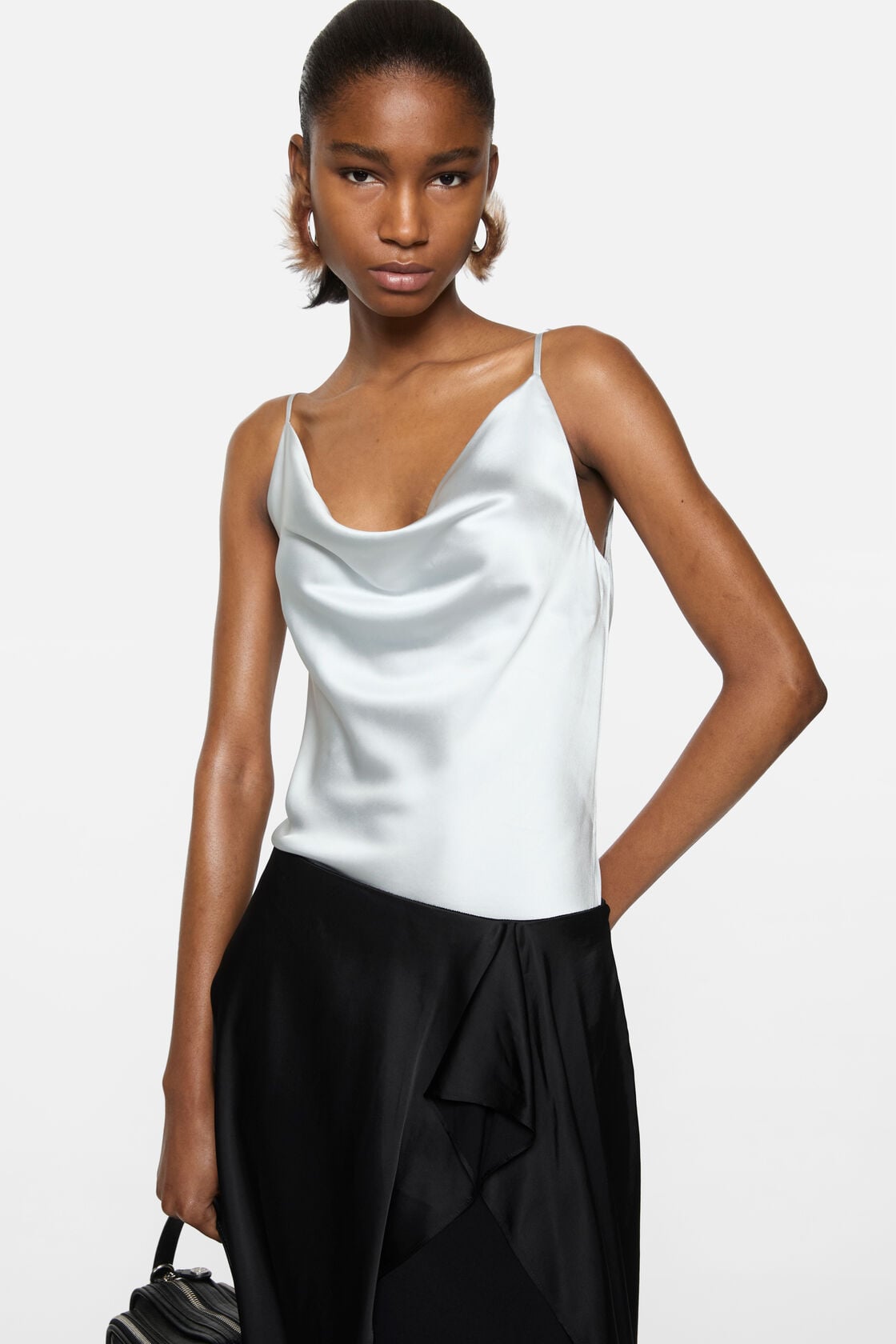 Shiny satin tank top - Ice blue
