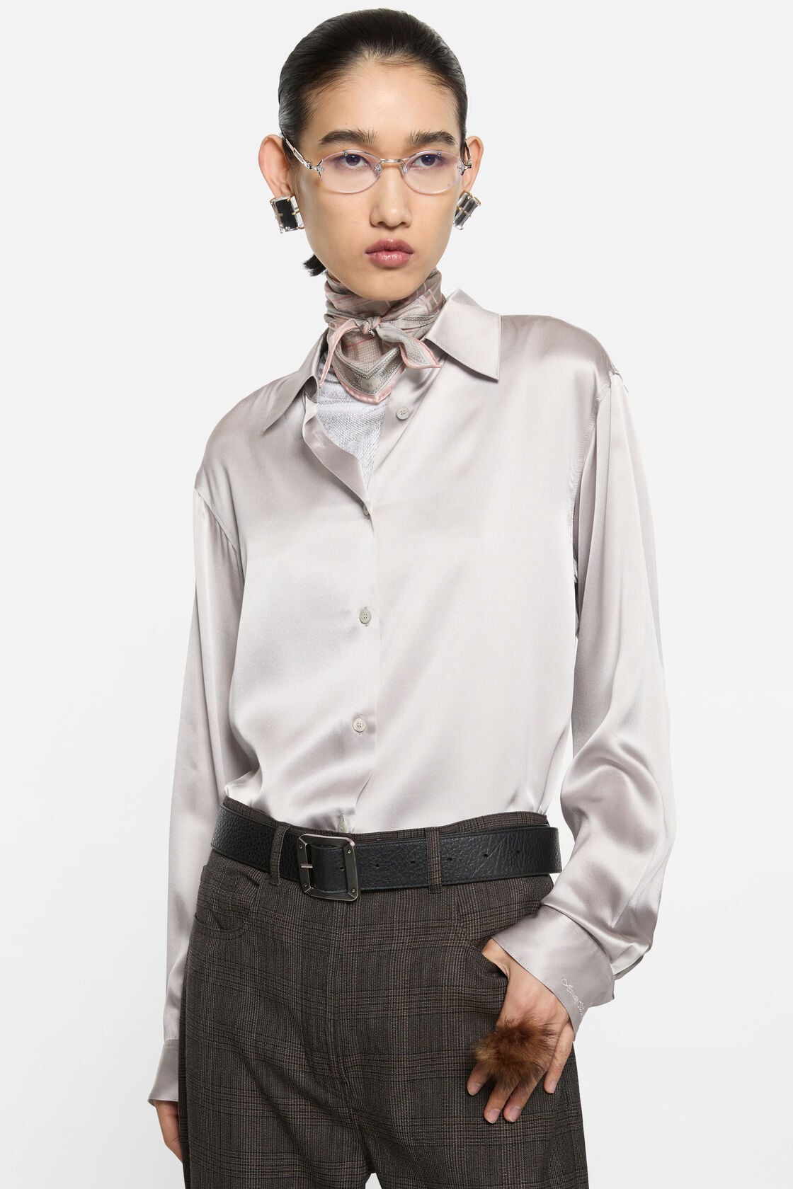 Silk blouse with logo - Light lavender