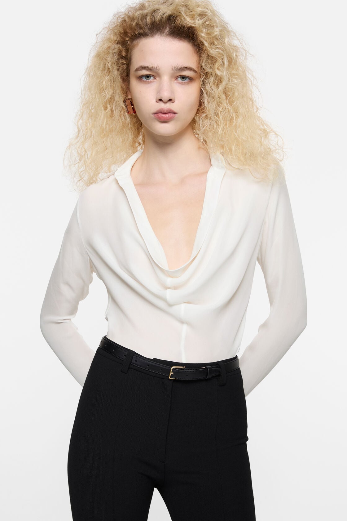 Silk cowl‑neck blouse - White