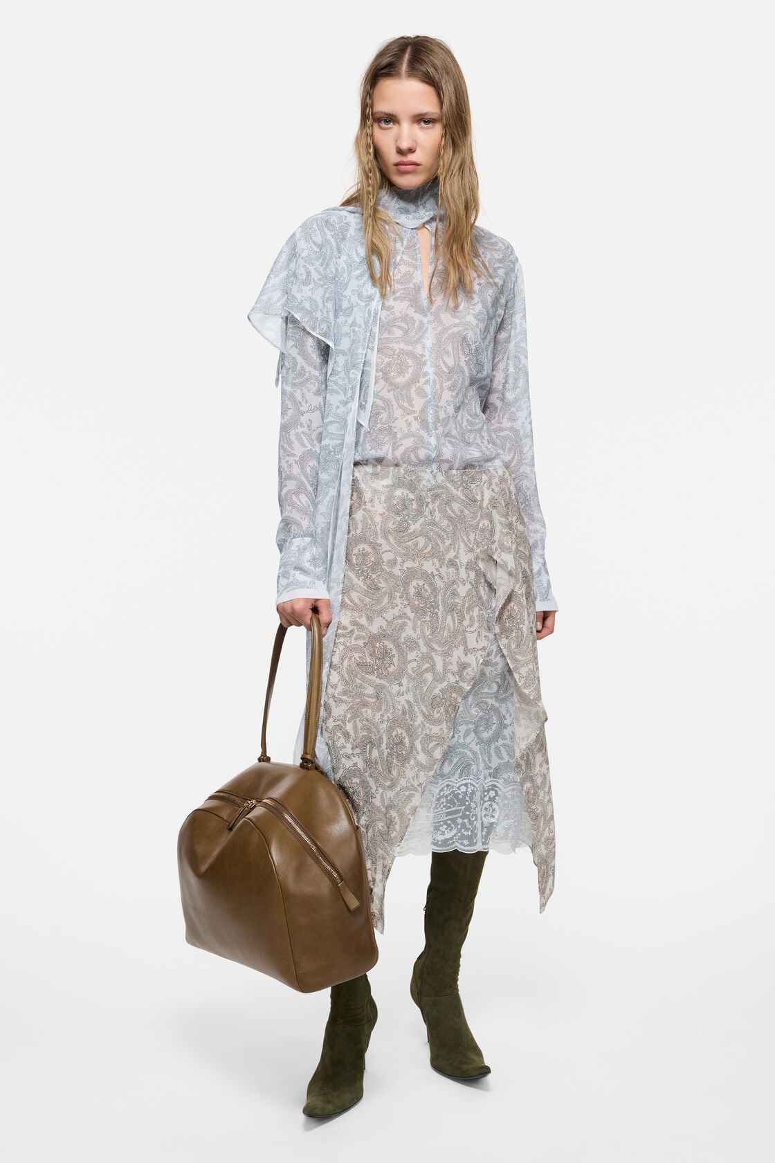 Silk paisley blouse - Light blue/beige
